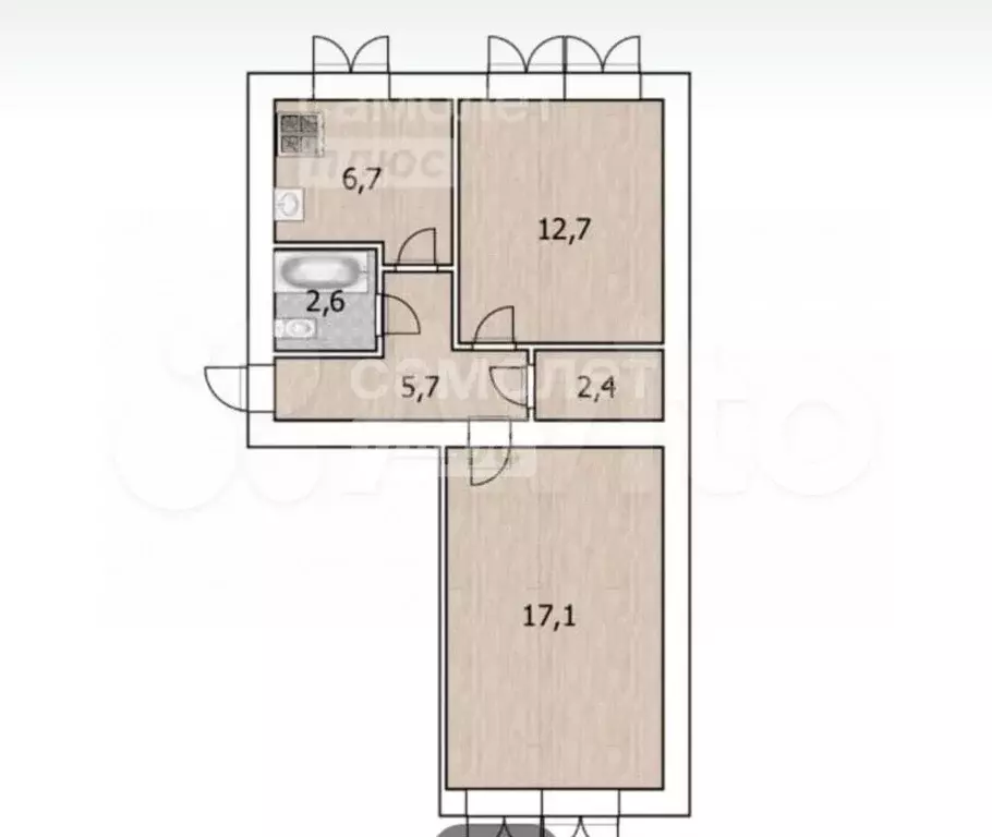 2-к. квартира, 47,1 м, 1/5 эт. - Фото 1