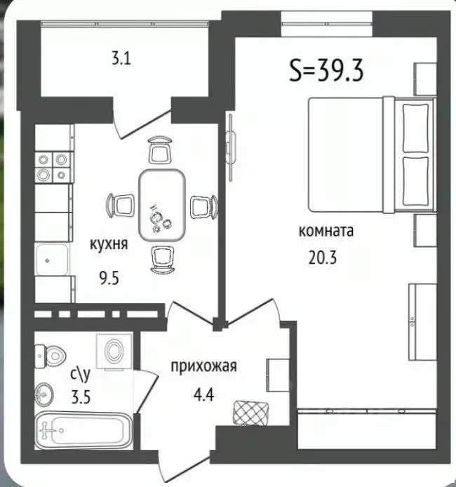 1-к кв. Тульская область, Тула городской округ, д. Харино ул. ... - Фото 2