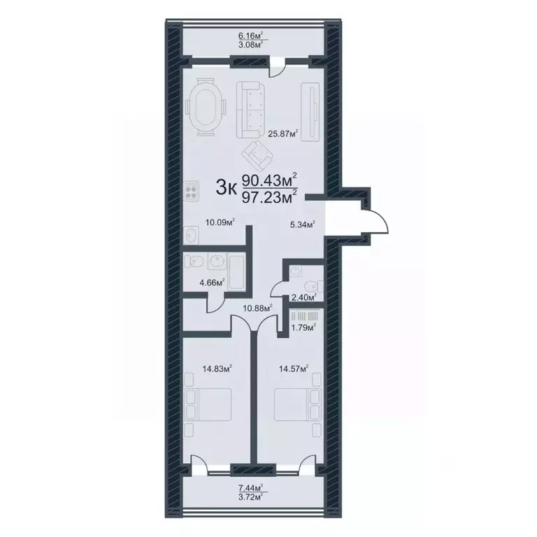 3-к кв. Томская область, Томск ул. Аркадия Иванова, 21 (97.23 м) - Фото 0