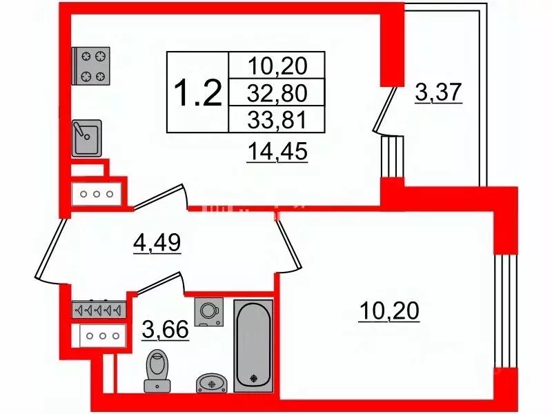 1-к кв. Санкт-Петербург дор. Торфяная, 15к1 (32.2 м) - Фото 2