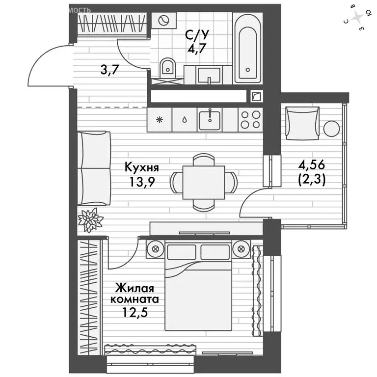 1-комнатная квартира: Зеленодольский район, Октябрьское сельское ... - Фото 2