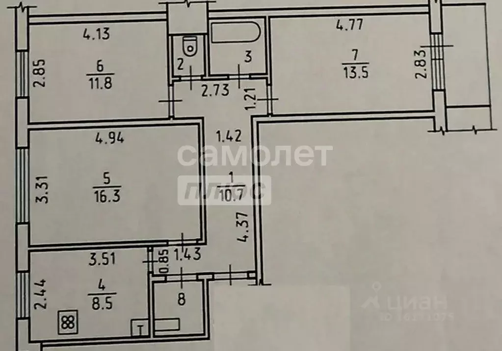 3-к кв. Челябинская область, Челябинск ул. Танкистов, 193В (65.0 м) - Фото 2