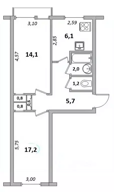 2-к кв. Карелия, Петрозаводск Нойбранденбургская ул., 14А (48.5 м) - Фото 1