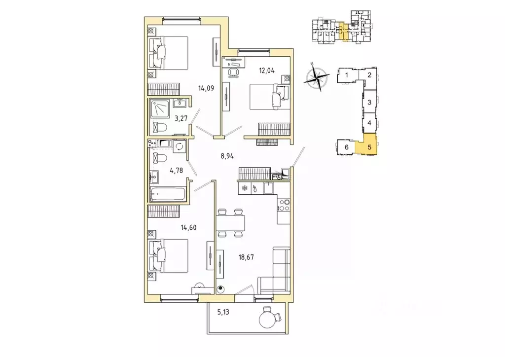 3-к кв. Ленинградская область, Гатчина Въезд мкр,  (77.93 м) - Фото 1