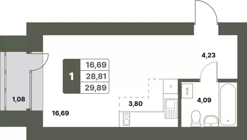 1-комнатная квартира: Уфимский район, село Миловка (29.89 м) - Фото 0