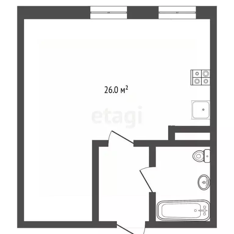 Студия Тюменская область, Тюмень ул. Дмитрия Менделеева, 2 (29.4 м) - Фото 2