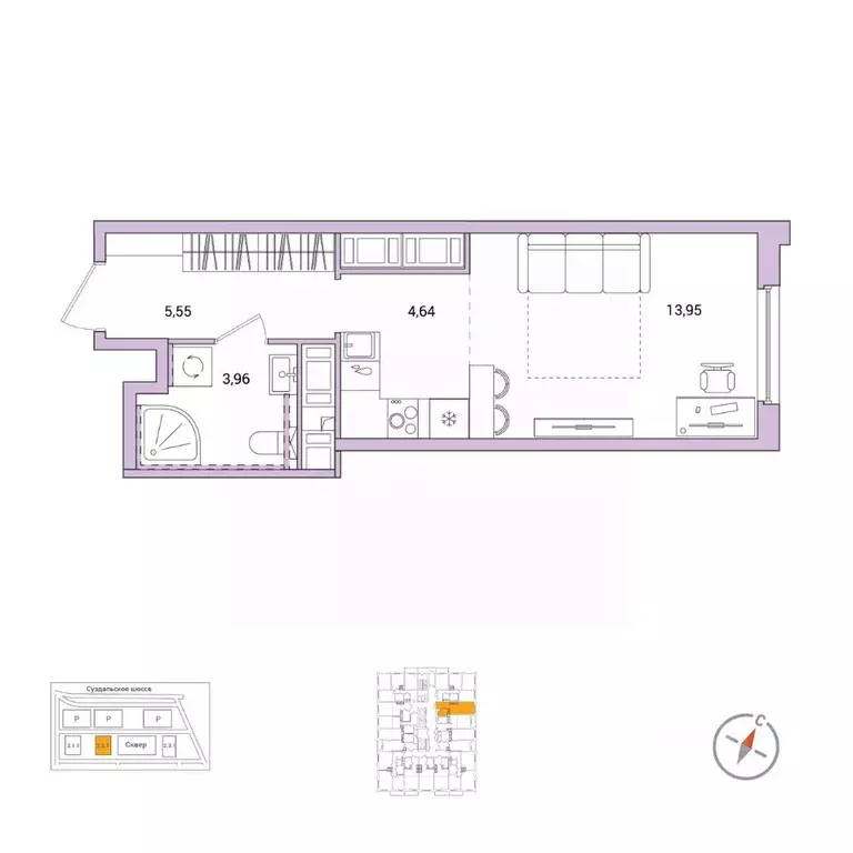 1-к кв. Санкт-Петербург Окла жилой комплекс (28.1 м) - Фото 1