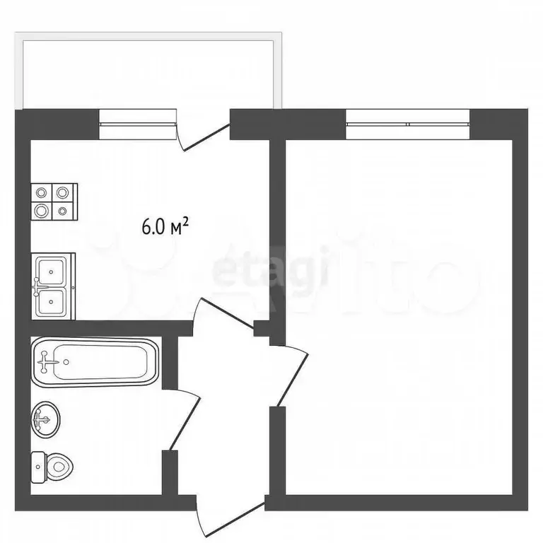 1-к. квартира, 27,4 м, 6/9 эт. - Фото 0