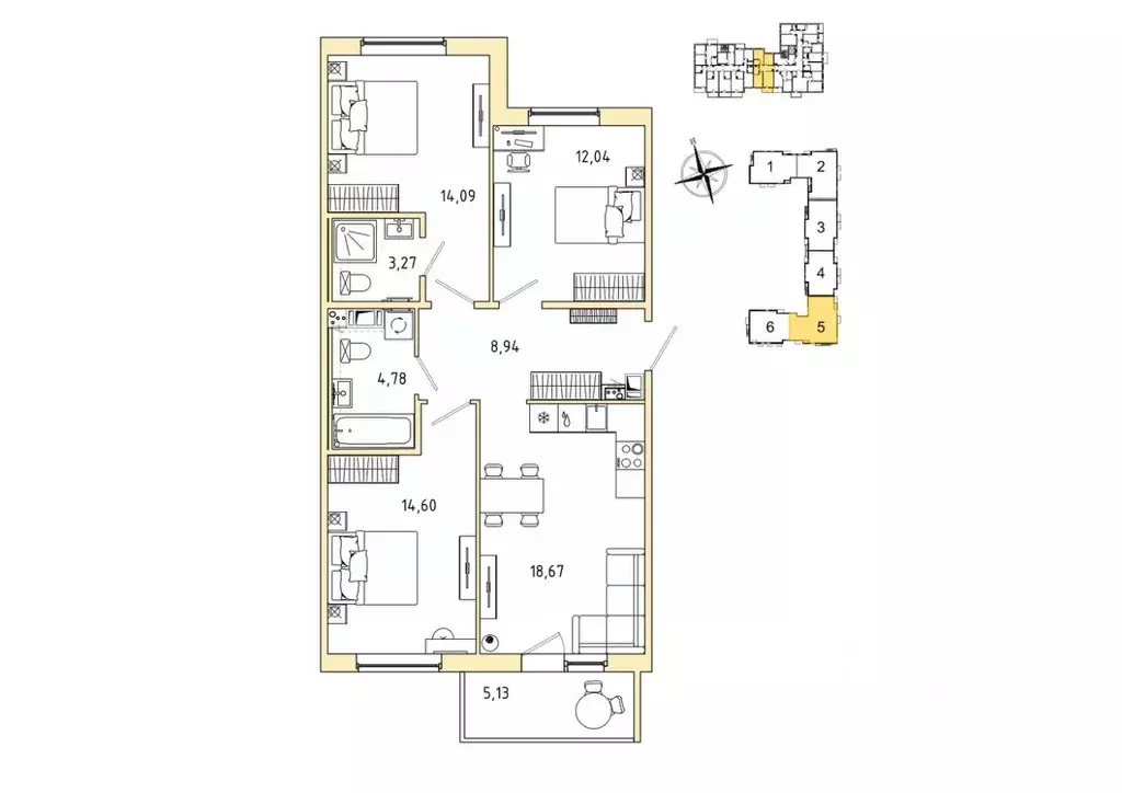 3-к кв. Ленинградская область, Гатчина Въезд мкр,  (77.93 м) - Фото 1