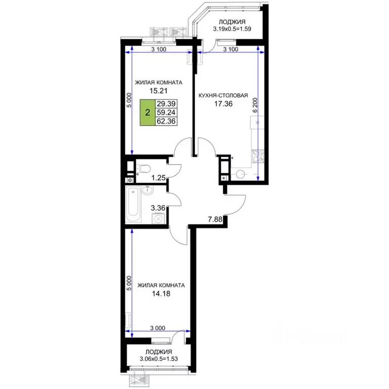 2-к кв. Краснодарский край, Краснодар Воронежская ул., 47/39 (62.36 м) - Фото 1