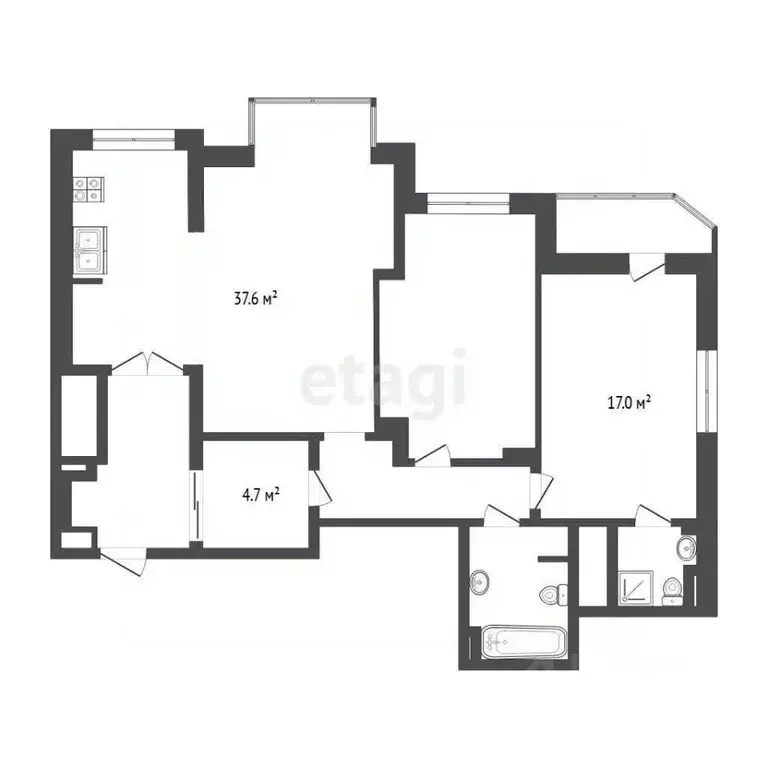 3-к кв. Тюменская область, Тюмень ул. Максима Горького, 68к1 (104.8 м) - Фото 2