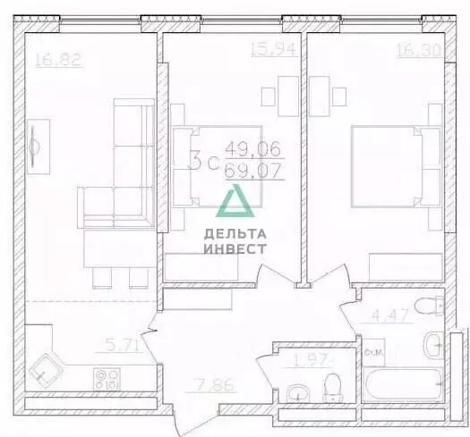 3-к кв. Башкортостан, Уфа просп. Октября, 75 (69.1 м) - Фото 2