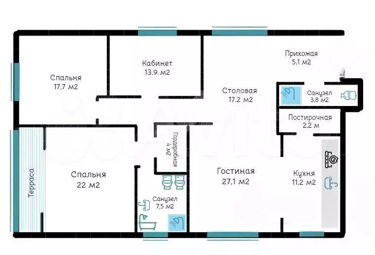4-к. квартира, 147 м, 3/9 эт. - Фото 0