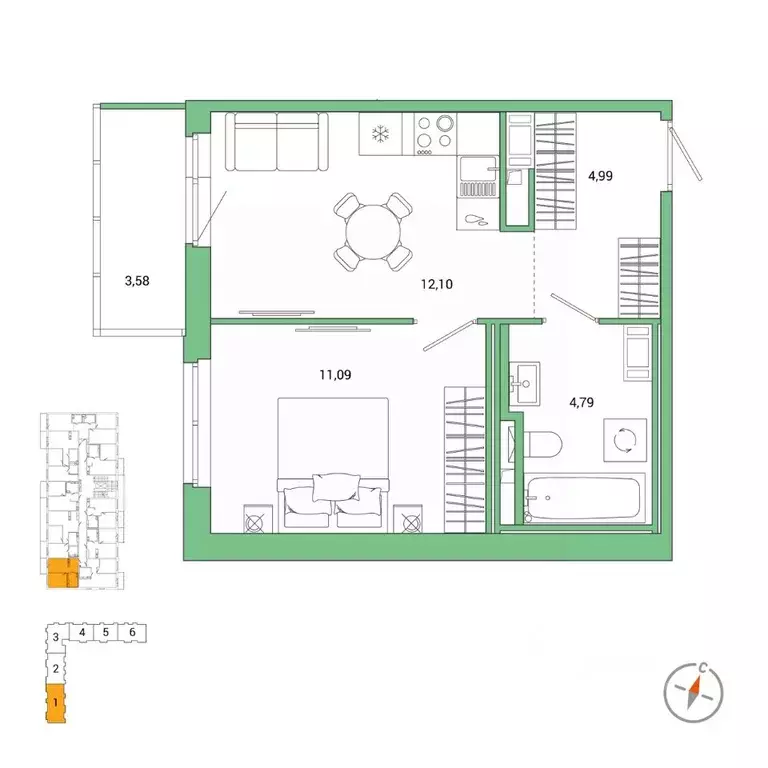 1-к кв. Санкт-Петербург Окла жилой комплекс (34.04 м) - Фото 0