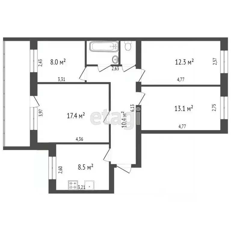 4-к кв. Тюменская область, Тюмень ул. Боровская, 8 (73.2 м) - Фото 2