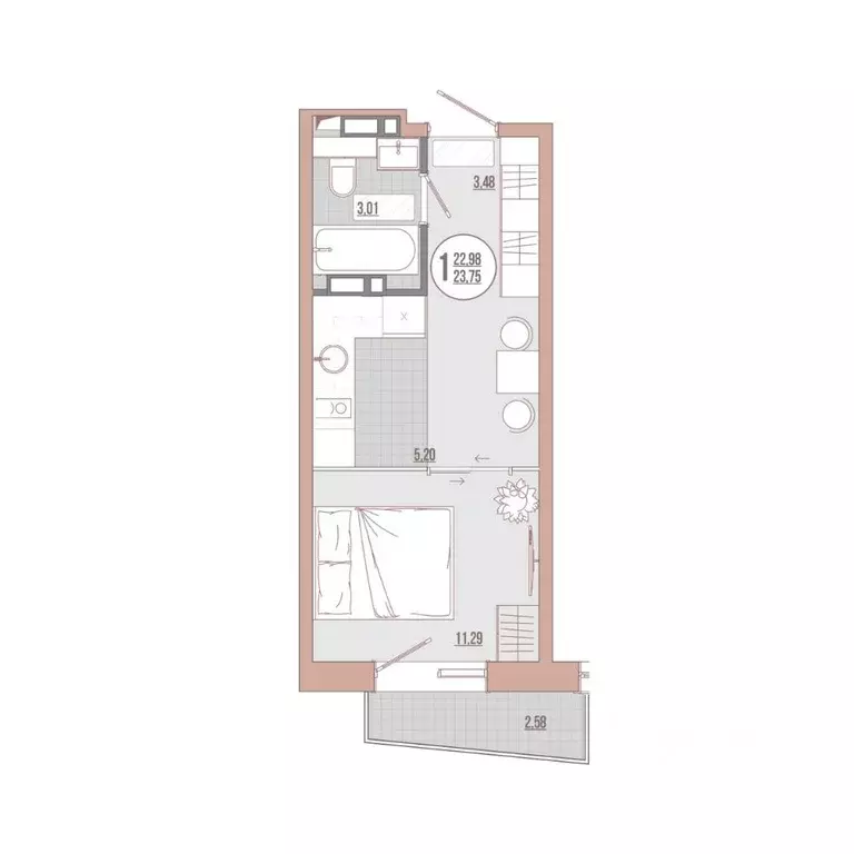 Студия Приморский край, Владивосток ул. Адмирала Юмашева (23.75 м) - Фото 0