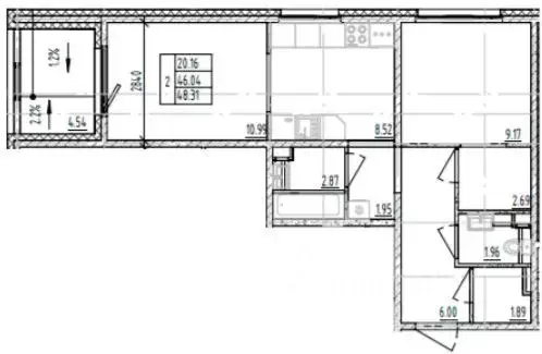 2-к кв. Ленинградская область, Ломоносовский район, Аннинское ... - Фото 2