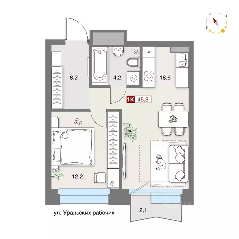 1-к кв. Свердловская область, Екатеринбург ул. Уральских Рабочих, 26 ... - Фото 0
