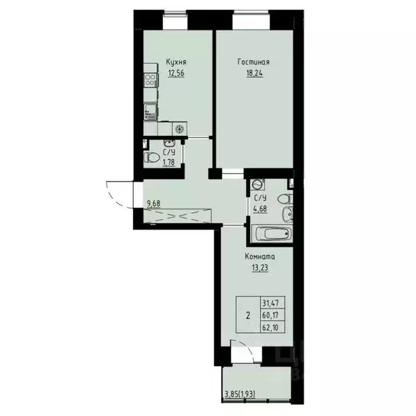 2-к кв. Красноярский край, Красноярск ул. Елены Стасовой, 80 (62.3 м) - Фото 1