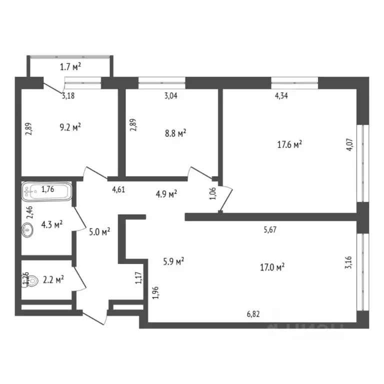 3-к кв. Тюменская область, Тюмень ул. Республики, 205к2 (74.9 м) - Фото 2