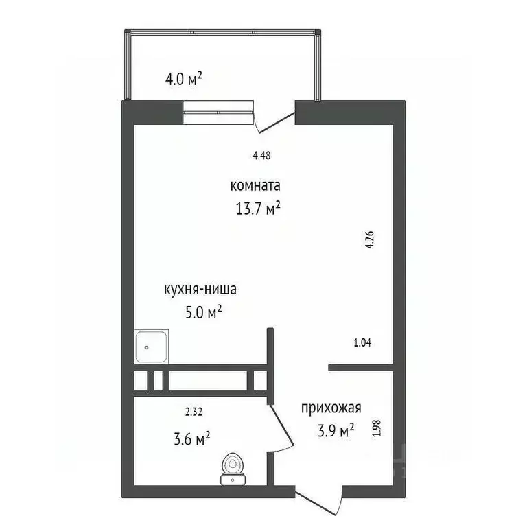 Студия Красноярский край, Красноярск Свободный просп., 66Рк1 (26.3 м) - Фото 2