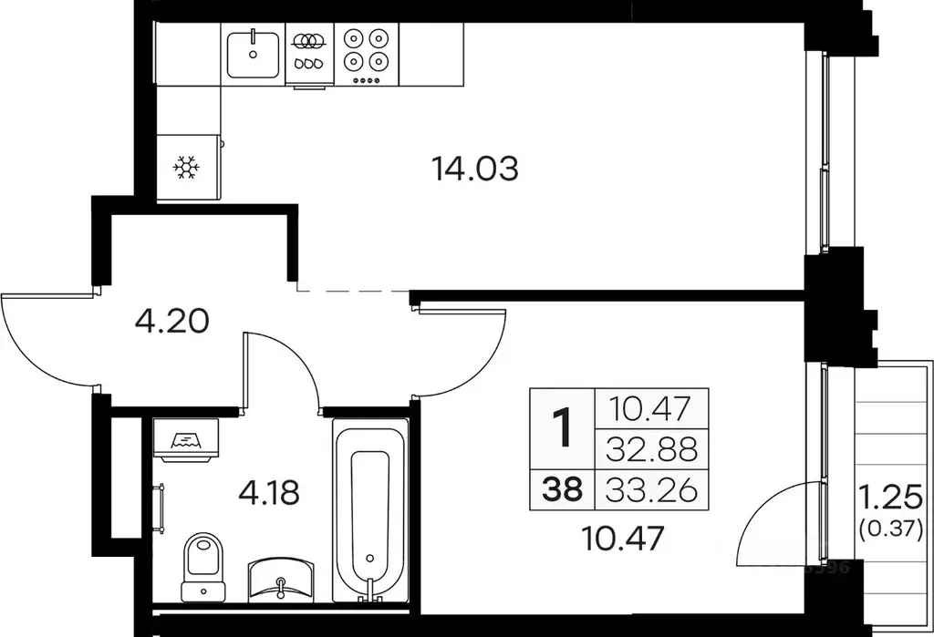 1-к кв. Мурманская область, Мурманск Долина Уюта тер.,  (33.26 м) - Фото 0