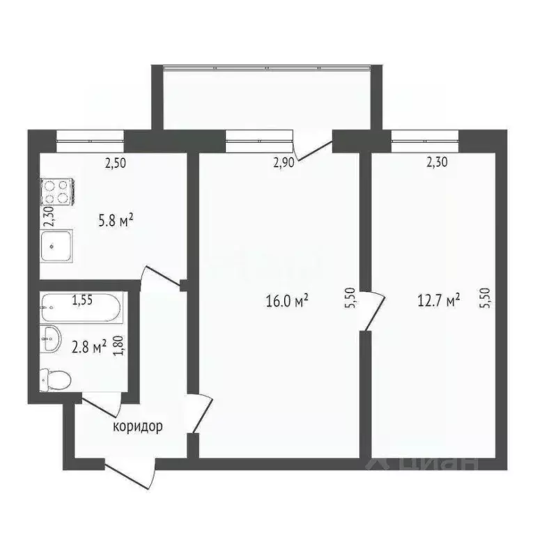 2-к кв. Севастополь ул. Надежды Краевой, 9 (45.0 м) - Фото 2