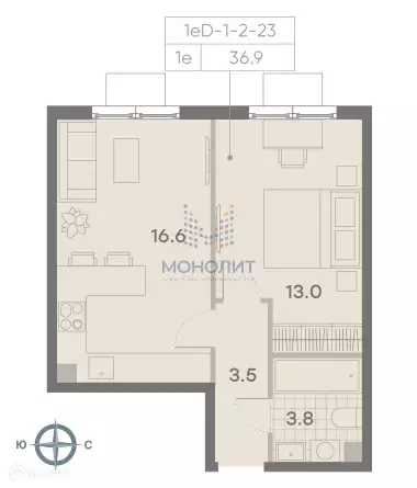 Продаётся 1-к квартира, 36.9 м - Фото 0