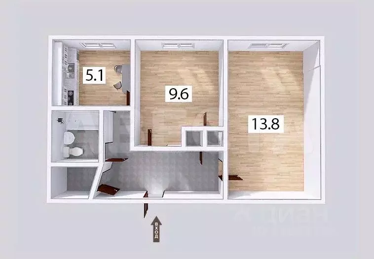 2-к кв. Омская область, Омск ул. Арнольда Нейбута, 64 (40.3 м) - Фото 1