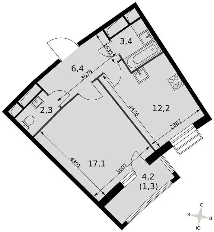 1-комнатная квартира: посёлок Развилка, Римский проезд, 5с1 (42.7 м) - Фото 2