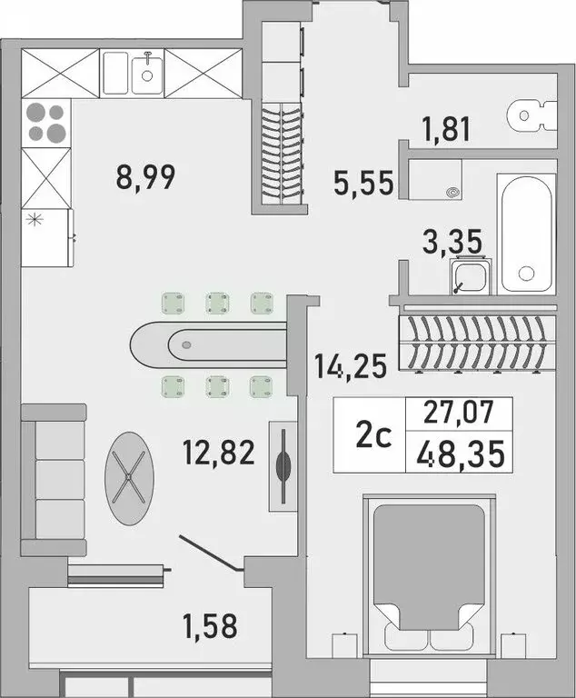 2-комнатная квартира: Уфа, Бакалинская улица, 9/1 (48.35 м) - Фото 1