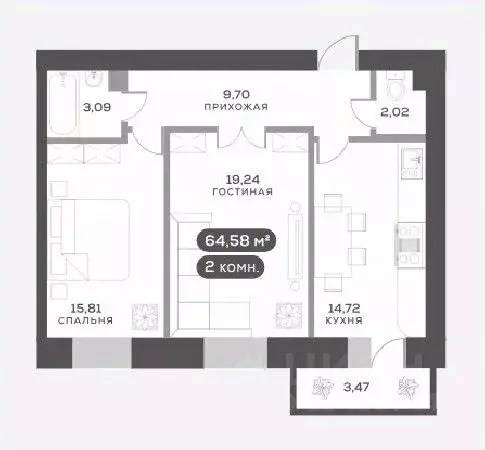 2-к кв. Красноярский край, Красноярск Академгородок мкр, 7 (64.58 м) - Фото 0