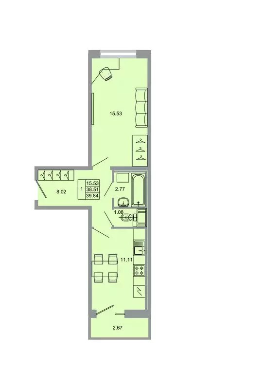 1-комнатная квартира: Бугры, Тихая улица, 13к3 (39 м) - Фото 0
