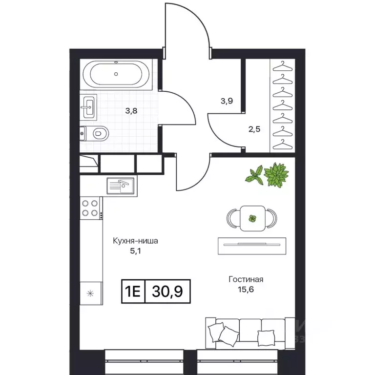 Студия Московская область, Пушкино Пушкино Град жилой комплекс (30.7 ... - Фото 1