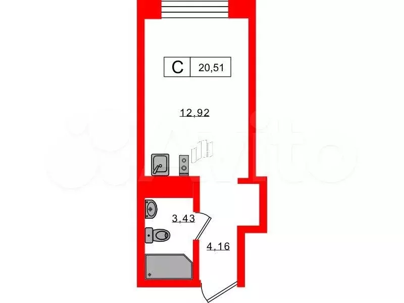 Апартаменты-студия, 20,5 м, 7/8 эт. - Фото 0