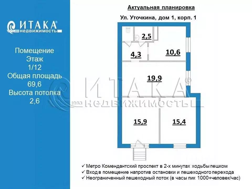 Торговая площадь в Санкт-Петербург ул. Уточкина, 1К1 (70 м) - Фото 2