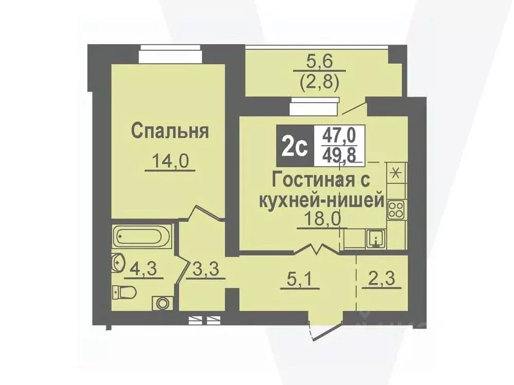 2-к кв. Новосибирская область, Кольцово рп ул. Благовещенская, 2 (49.8 ... - Фото 0