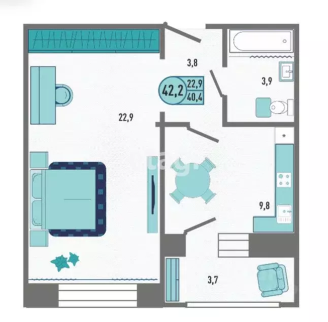 1-к кв. Липецкая область, Липецк Минская ул., 6Ак2 (42.2 м) - Фото 2