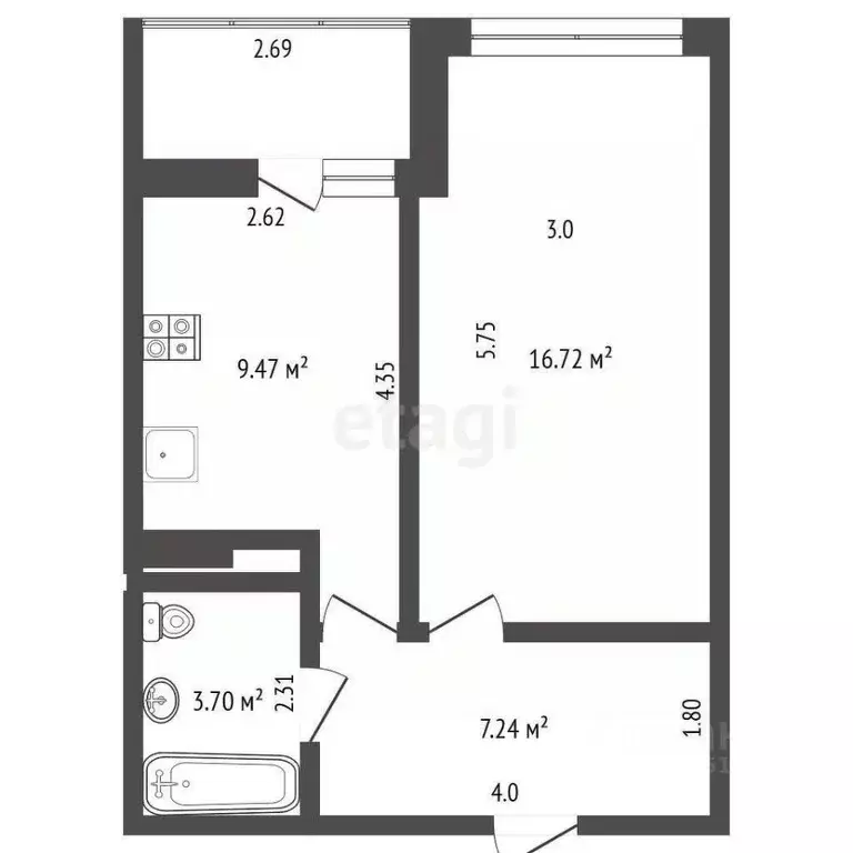 1-к кв. Ростовская область, Батайск ул. Клары Цеткин, 176А (38.8 м) - Фото 1