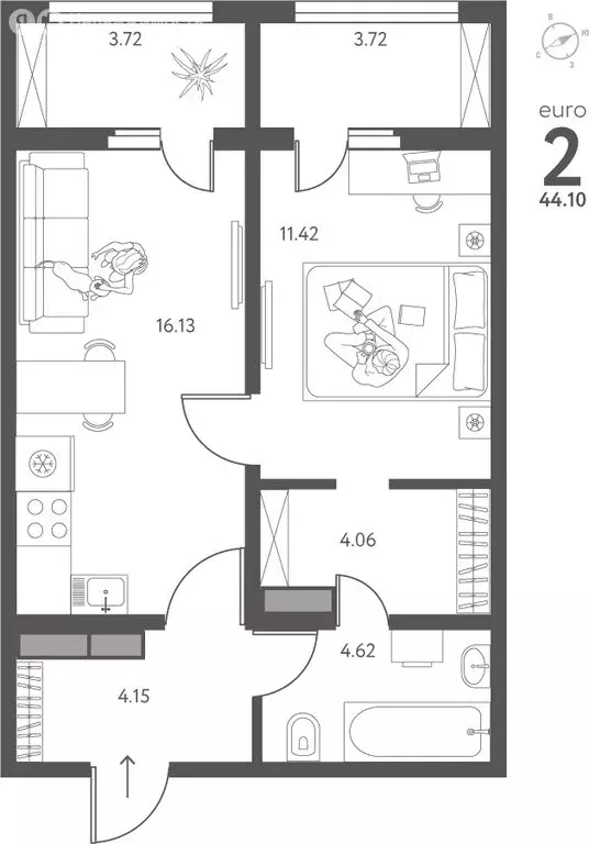 1-комнатная квартира: Липецк, улица Перова, 2Д (44.1 м) - Фото 0