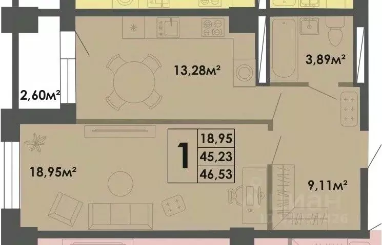 1-к кв. Саха (Якутия), Якутск ул. Губина, 15 (46.73 м) - Фото 0