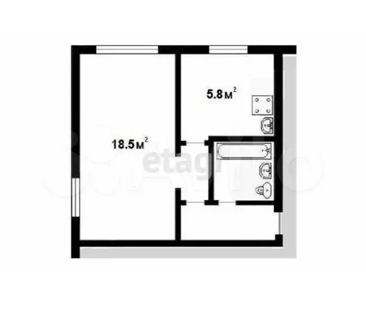 1-к. квартира, 30 м, 2/5 эт. - Фото 1