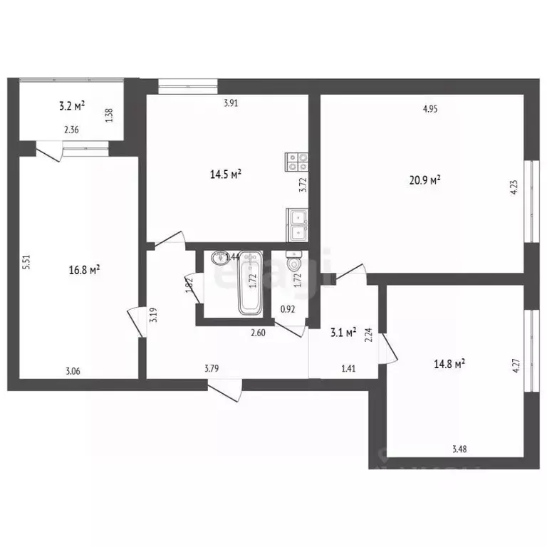 3-к кв. Самарская область, Самара Солнечная ул., 36Б (81.9 м) - Фото 2