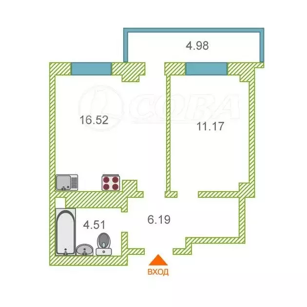 1-комнатная квартира: Тюмень, улица Константина Посьета, 10 (38.2 м) - Фото 1