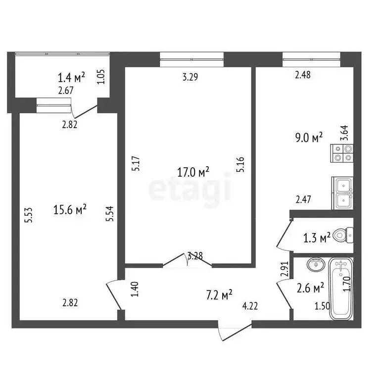 2-комнатная квартира: Стерлитамак, улица Гоголя, 161 (52.7 м) - Фото 1