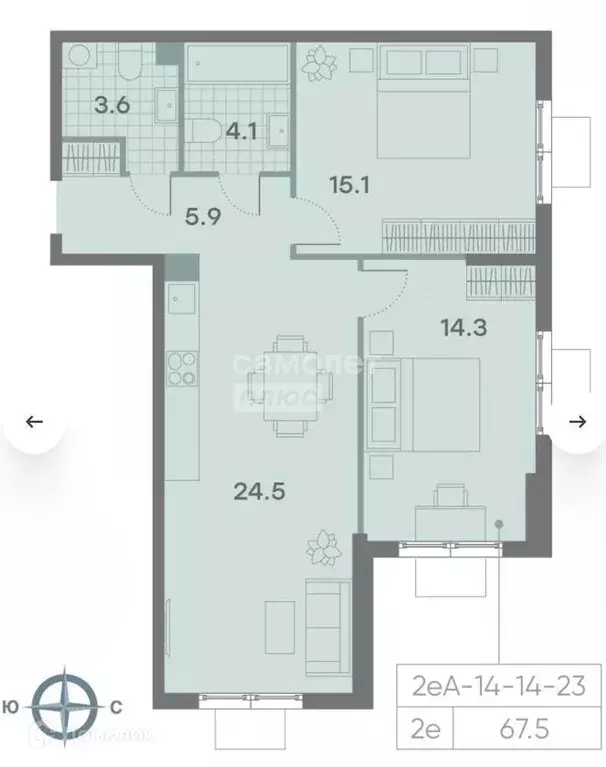 Продаётся 2-к квартира, 69.8 м - Фото 0