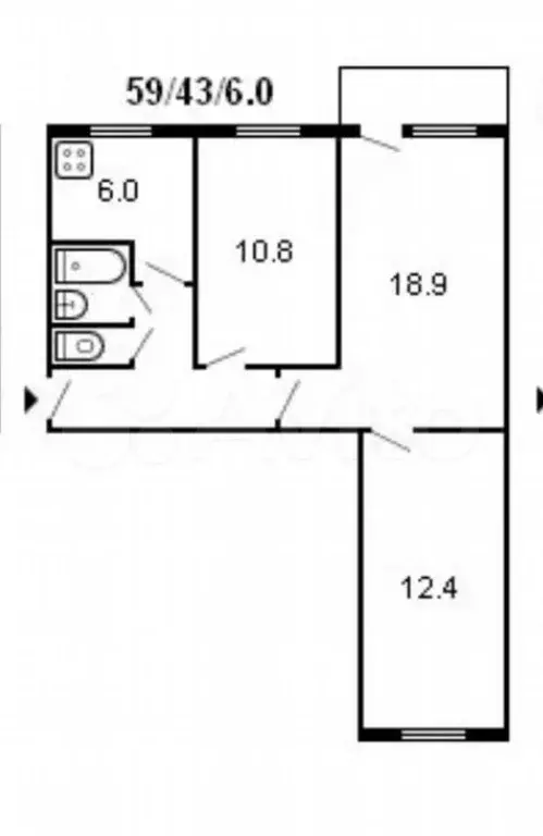 3-к. квартира, 58,6 м, 4/5 эт. - Фото 0