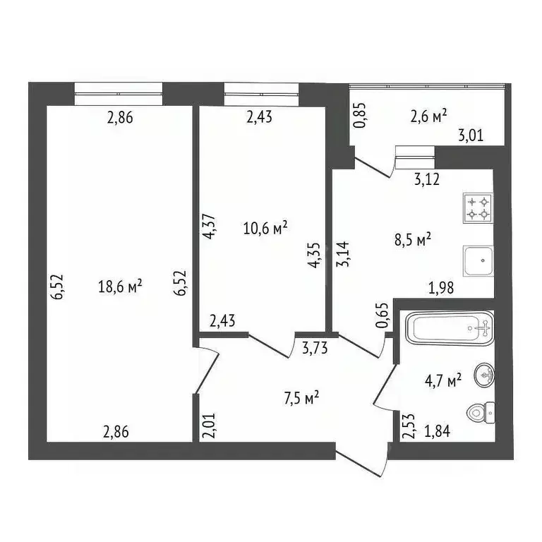 2-к кв. Башкортостан, Уфа ул. Михаила Зайцева, 4 (50.0 м) - Фото 1
