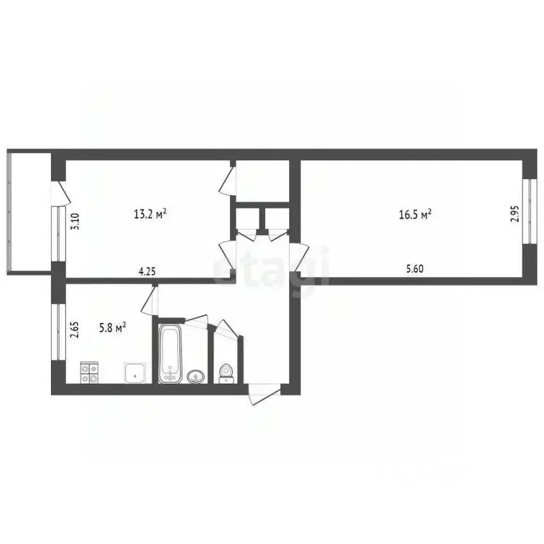 2-к кв. Крым, Симферополь ул. Киевская (49.0 м) - Фото 0