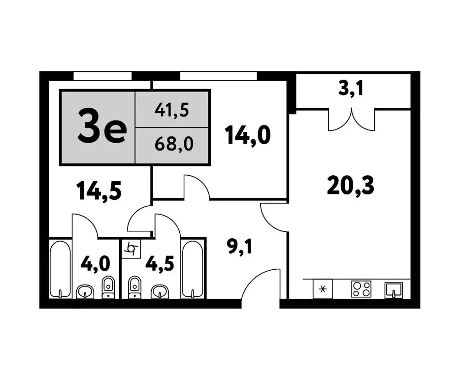 3-комнатная квартира: Москва, Фестивальная улица, 15к24/3 (68 м) - Фото 0